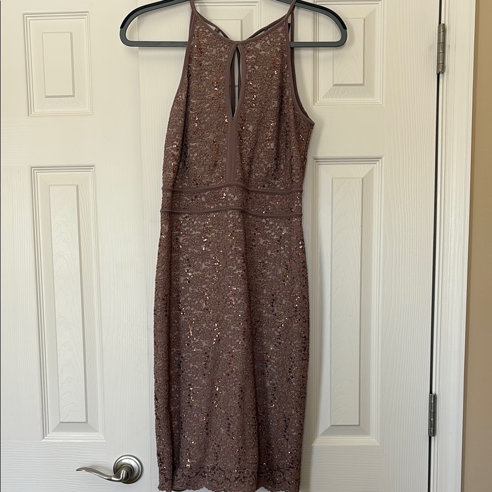 Elegant Brown Sequin Dress